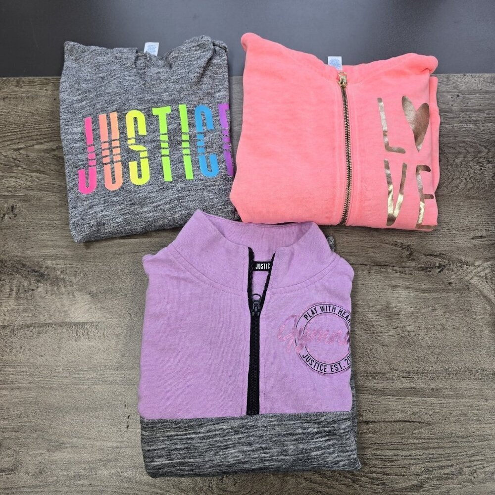 Justice Shirt Bundle Lot Of 3 Lightweight Hooded Tops Pullover Gymnast Size 10